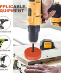 Storystore 6-inch hole saw kit with orange dust bowl for recessed lights, used with cordless drill.