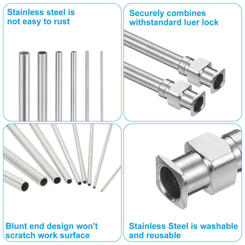 12G Blunt Tip Dispensing Needles 2 Inch Stainless Steel Liquid Refilling Set with Lure Lock shown with features