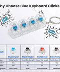 50 Piece Clicky 3 Pin Mechanical Switch Kit For 3D Printing Upgrades With Pre Lubed Switches And 10 Metal Keychains Delivering Crisp Clicks And Strong Tactile Bump For Keyboard Builds And DIY Fidget Toys, blue clicky switches and keychain