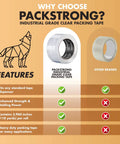 Comparison of Packstrong industrial grade clear packing tape with competing brand features list
