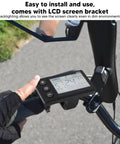 Cyclist using Electric LCD Display For Mountain E Bike Conversion With 6P Connector, installed on handlebar