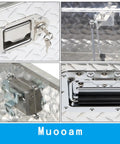 Close-up of Badass Heavy Duty Twenty Inch Aluminum Diamond Plate Tool Box with stainless steel locks and keys.