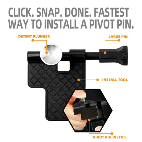 No Sweat Pivot Pin Installation Tool Set Featuring Detent Plunger And Hardened Steel Pins For Fast Bike Derailleur Arm Replacement Smooth Sailing Always Right Now, close-up of detent plunger and install tool.