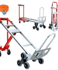 3 In 1 Convertible Aluminum Hand Truck Dolly With 1000 Lbs Capacity, Stair Climbing Upright Mode And Four Wheel 45 Degree Tilt, Red