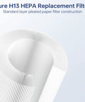Ture H13 HEPA replacement filter with pleated paper layers for effective dust and allergen capture in air purifiers.