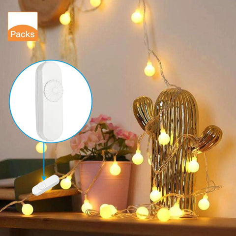 Full Range Inline Dimmer Switch For Dimmable LEDs And Incandescents, white rotary dimmer near glowing string lights on a cactus
