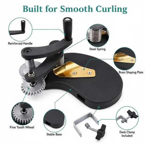 Crepe Paper Curling Tool For Florists And Crafters With Wear Resistant Roller, dual gears, and fine tooth wheel for smooth curling.