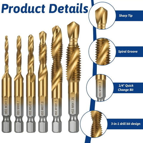 All In One Drill And Tap Bit Set For Metal And Aluminum, Do It All Combo With M3 M4 M5 M6 M8 M10 Sizes, Countersink, Hex Bits
