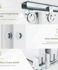 Close-up of sliding mechanism for 112x80 inches bypass frosted glass sliding closet door, showing installation details and hardware.