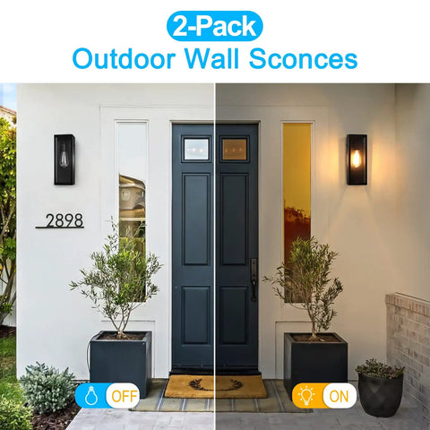 Top Shelf Matte Black Outdoor Wall Lights, Rock Solid Weather Resistant Exterior Sconces with Clear Glass, Front Entrance Display.