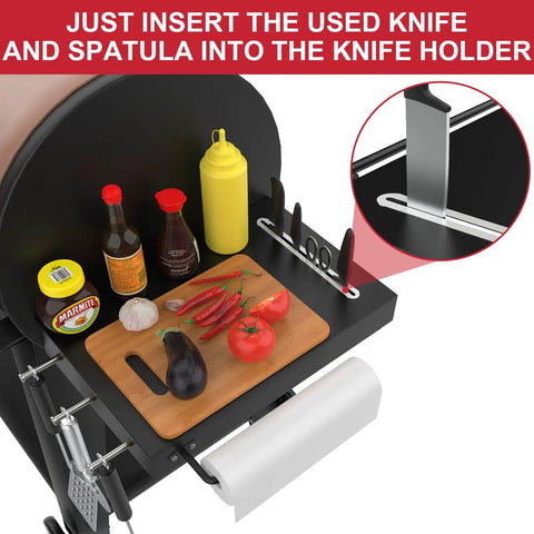 Grill Side Shelf Caddy For Pit Boss 700 And 820 Pellet Grills Easy Access Serving Tray With Paper Towels Holder And 3 Hooks