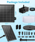 6.5W Solar Fountain Pump For Bird Bath, dry-run protection, 8 nozzle modes, 5 ft tubing, no batteries or wiring, package items