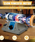 Jewelry Polisher And Bench Grinder Kit With Adjustable Speed, Compact Metal Buffer with visible powerful motor and buffing wheel