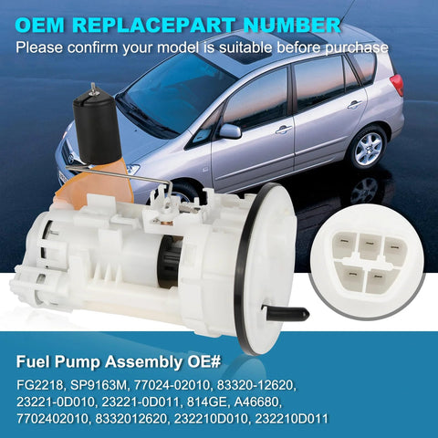 Drop-In Electric Fuel Pump Module Assembly For Toyota Corolla And Chevy Prizm 1998 1999 2000 2001 2002 1.8L L4 Gas Direct Fit Replacement OEM-Grade Fuel Pump Assembly Replaces FG2218 SP9163M 77024-02010 83320-12620 23221-0D010 with car in background