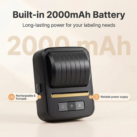 Awesome Bluetooth Label Maker Machine Printing On White Color Clear Thermal Labels With Tape For Home Business Organization Crisp Graphics No Ink Needed 2 Inch Wide Portable Handy Tech Gadget with built-in 2000mAh battery.