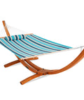 Sunbrella Fabric Hammock With 13 Ft Wood Arc Stand For Two People Outdoor Patio Setup All Weather Fade Resistant, 450 Lb Capacity