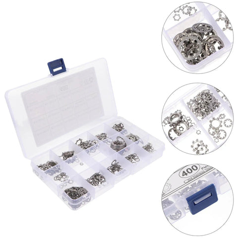 Large Lock Washer Assortment Kit With 400 Stainless Steel Internal And External Serrated Tooth Washers M2 in plastic case