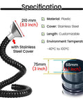 Kickass Heavy Duty Flexible Fume Extraction Hose For Auto Shop Smoke Removal And Lab Ventilation Works Like A Dream With High Temp Resistant Black articulated arm and stainless steel cover.