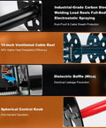 Beefy Heavy Duty Dual Welding Cable Reel with 10 Degree Tilting Base showing steel construction and spherical control knob.