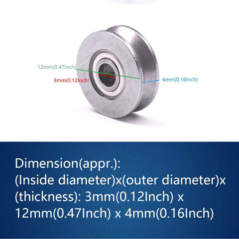 Slick High Carbon Steel V Groove Pulley Wheels 3x12x4mm with measurements, ideal for low speed projects and smooth movement.
