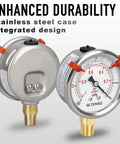 Two SCTSNSR glycerin-filled vacuum gauges, front view, 2.5-inch dial, stainless steel case, 1/4-inch NPT mount