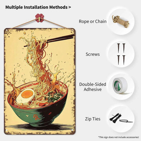 Funny Vintage Ramen Bowl Metal Sign With Chopsticks Splash 8x12 Inch Tin Wall Art For Kitchen Home Office Garage Decor Durable Aluminum Ready To Hang Today