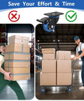 Warehouse worker using Heavy Duty 3 Inch Swivel Caster Wheels Set Of Four With Dual Locking Plate Casters for easy maneuvering of boxes