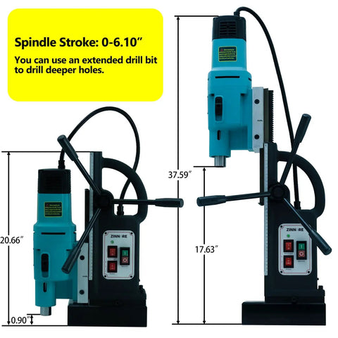 Heavy Duty Magnetic Drill Press, 2000W Motor With 16A Power For Metal Surface Drilling with adjustable spindle stroke 0-6.10 inches.