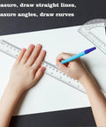 Hands using Two Pack 12 Inch Ruler And 6 Inch Clear Protractor Set For Math And Geometry, Classroom And Home Office Gear