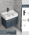 Vessel Sink Rectangular, Ceramic Vessel Sinks for Bathrooms, Modern Pianted Wall Mounted Vessel Sink Cabinet Set, Bathroom Ceramic Washbasin and Faucet Combo, for Small Space (52*36cm/20.4*14.1in), featuring a blue cabinet and black faucet.