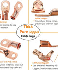 Heavy Duty Battery Cable Lug Kit With Copper Ring Terminals For 1/0 And 2/0 Gauge, thick pure copper lugs detail