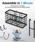 Three In One Hair Tool Organizer And Universal Hair Dryer Holder Upgraded 2026 with mounting accessories and smiling person