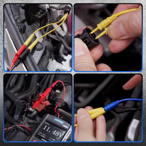 Pro Grade 76 Piece Automotive Test Lead Kit for Multimeters and Electrical Troubleshooting in use with clips and probes