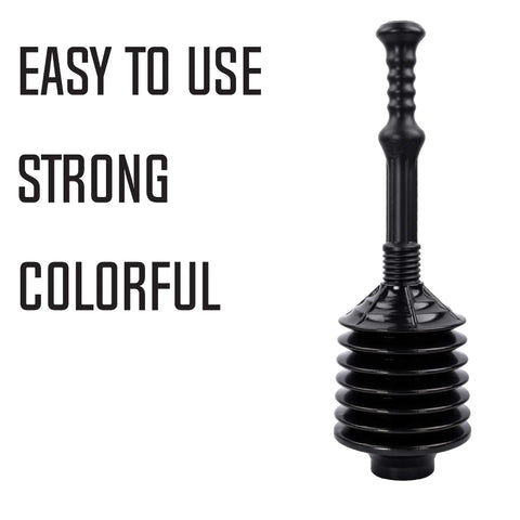 Pro Grade Bellows Accordion Toilet Plunger With High Pressure Thrust For Heavy Duty Clogs In Bathrooms Unclogs Stubborn Blockages Like A Boss All Purpose Power Plunger For Quick Home Fixes Black, shown with ribbed bellows and ergonomic handle