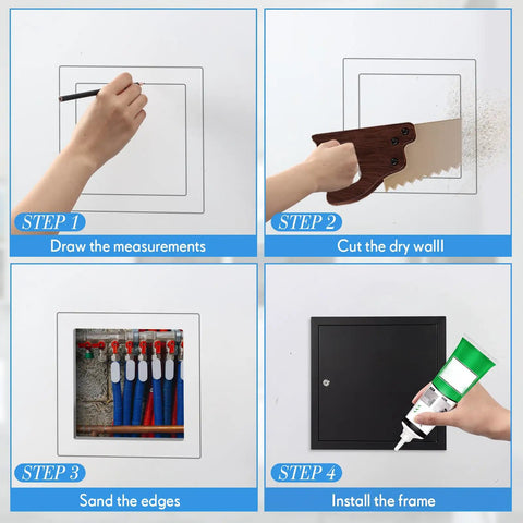 Step-by-step guide for Heavy Duty Aluminum Access Panel For Drywall With Hinged Black Finish 12 By 12 Inch installation.