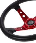 Universal 14 Inch Red PU Steering Wheel for Cars, Golf Carts, Dune Buggies, and Racing Karts with Horn Button, close-up