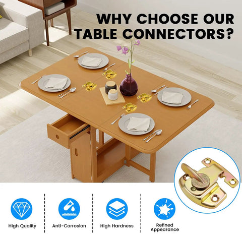 Heavy Duty Spring Table Locks For Extension Dining Tables Built Tough For Wood Tables, golden metal latch on dining table.
