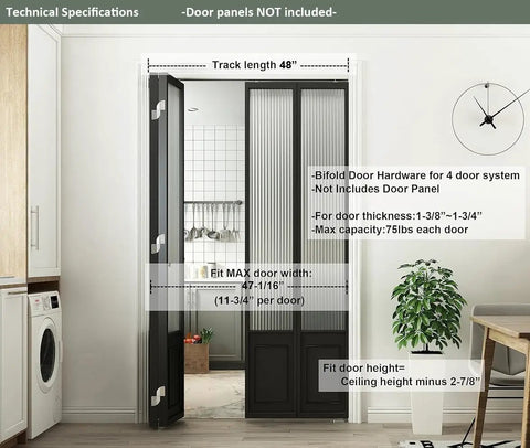48 Inch Bi-Fold Sliding Barn Door Hardware Kit For Ceiling Mount Box Rail Folding Interior System For Four Doors Fits Width Forty Seven And One Sixteenth Inches Aluminum Anodized Rails And Hardware No Door Included