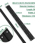 Two-pack heavy-duty piano hinge, black stainless steel, 20-inch long, 2-inch wide with mounting holes
