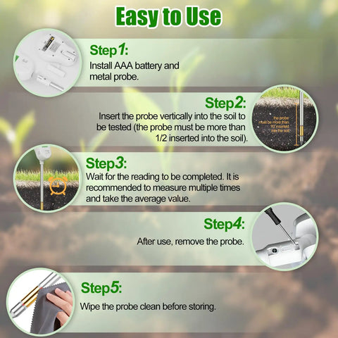 Instructions for using 6 In 1 Digital Soil Tester With Moisture, PH, Light, Temperature And Fertility Monitor, Dual Screen Display