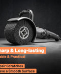 2-Pack 60 Grit Polishing Drum Wheel Set, 4.7 by 4 inch abrasive wire drum attached to a power tool on a grey background