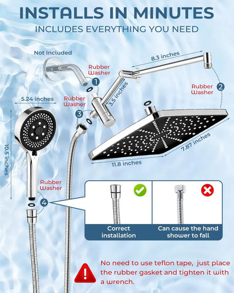 Ultra Wide Rain Shower Combo With Handheld High Pressure Chrome Finish Delivers Top Shelf Water Flow For Your Daily Bathroom Glow Up And Soothing Personal Care Sessions