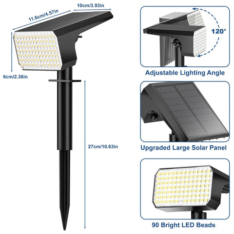 12 Pack Crisp Solar Spot Lights Outdoor Rock Solid Ip65 Waterproof Featuring 90 Led Chips And Four Adaptive Modes Perfect For Illuminating Yard Garden Walkways Or Trees With Dang Bright Auto On Off Cool White Glow