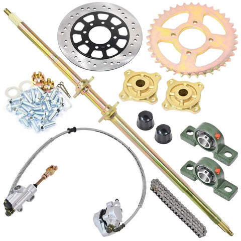 Heavy Duty 44 Inch Rear Axle Kit For Go Karts With Brake Caliper And Disc 37T Sprocket 530 Chain Pillow Block Bearings Wheel Hubs