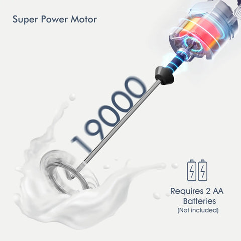 Super power motor of Mini Handheld Milk Frother Wand With Stainless Steel Whisk Battery Powered Drink Mixer in action