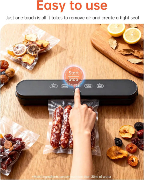 Compact Four In One Vacuum Sealer For Food With Digital Timer And 100W Motor in use sealing sausage in vacuum bag