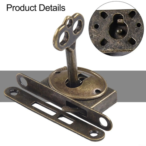 Set Of Five Antique Furniture Locks For Cabinets And Drawers With Old School Vibe Vintage Wood Box Lock With Key close-up view