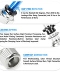 Pneumatic Straight Push To Connect Fittings One Half Inch Tube Outer Diameter To Three Eighth Inch NPT Thread Copper And Plastic Pro Grade Construction 0 To 145 Psi Working Pressure For PU And PA Tubing Pack Of Two, highlighting features: 360-degree rotation, locking spring, and compact connection.