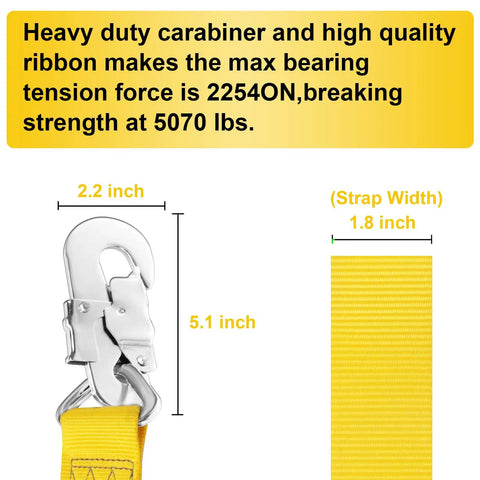 Heavy duty carabiner and ribbon details of Hunting Safety Harness For Tree Climbing With Adjustable Lanyards And Restraint Straps Hands Free Fall Protection Belt For Tree Stand Setup Easy To Use Safety Gear For Hunters