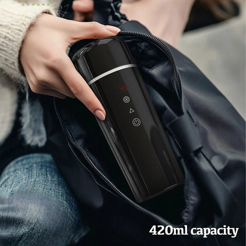 Road Warrior 420ml Portable Water Heater And 12V 24V Travel Kettle Straight Up Reliable For Car Camping, held in hand.